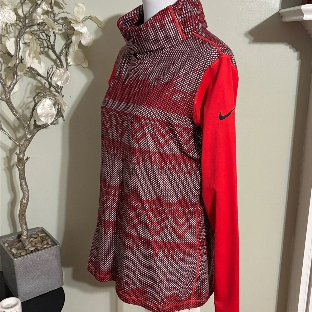 Nike Pro Women's Red Gray Cowl Neck Sweater